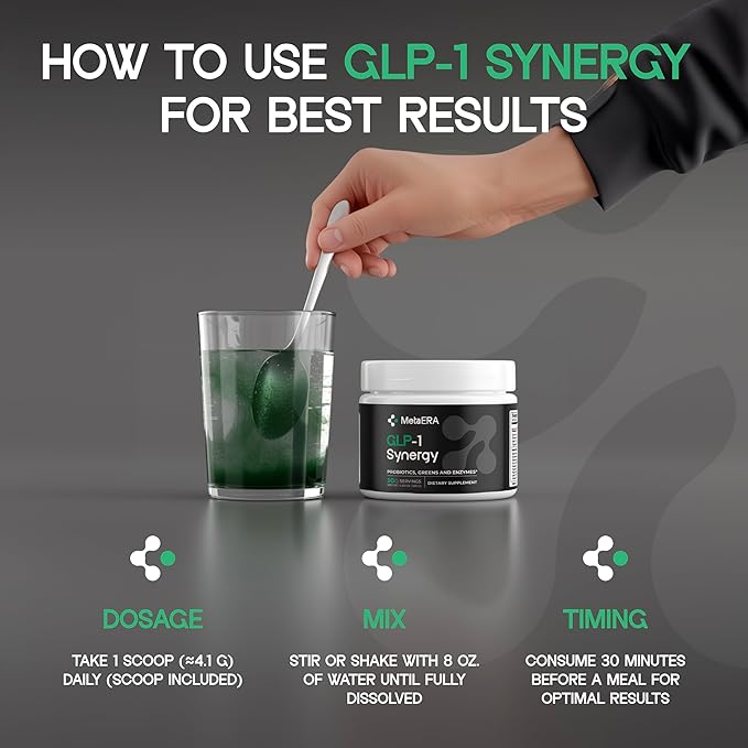 METAERA™ GLP-1 Synergy - Natural Probiotic Supplement for GLP-1 Levels, Gut Health and Metabolism - Includes 40 Nutrient-Rich Ingredients and GLP Probiotic, 1 Jar