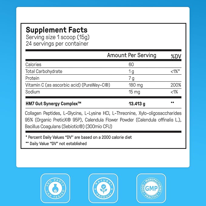 Happy Mammoth Complete Gut Repair Probiotic, Prebiotic, Fiber & Collagen Supplement for Gut Health, Digestion, Healthy Gut Microbiome, Reduces Constipation & Bloating 24 Servings, Vanilla Flavor