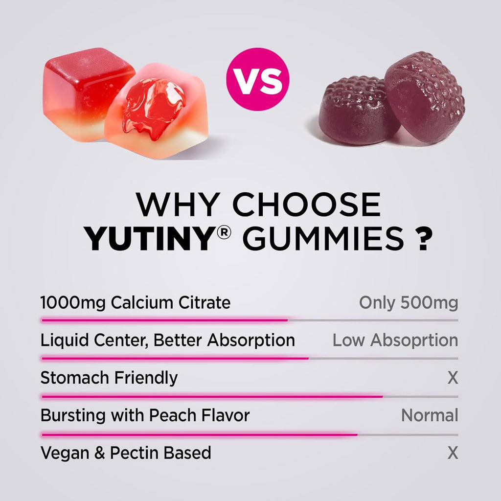 Calcium Citrate Filled Gummies, Extra Absorption Calcium Citrate 1000mg with Vitamin D3, K2 & Magnesium, Chewable Supplement for Bone, Muscle Health, 60 Count