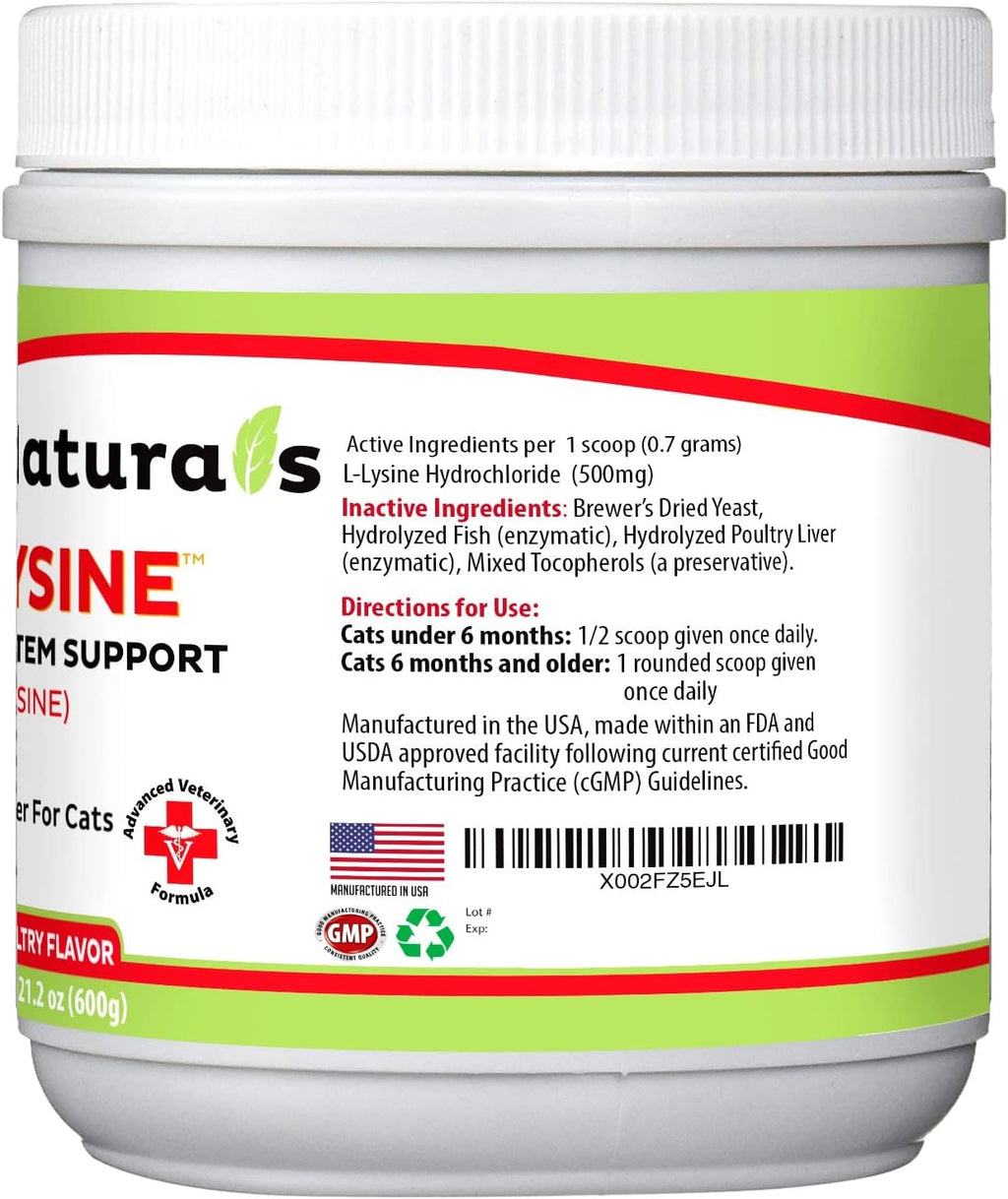 Trulysine L-Lysine for Cats Immune Support Oral Powder 21.2oz/600g - Cats & Kittens of All Age, Sneezing, Runny Nose Squinting, Watery Eyes-Fish & Poultry Flavor (U.S.A)(600 Grams (500mg / Scoop))