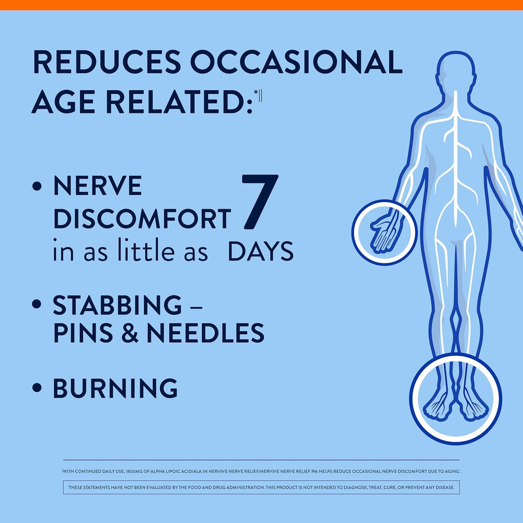 Nervive Nerve Relief, with Alpha Lipoic Acid, to help Reduce Occasional Nerve Discomfort in as Little as 7 Days, ALA, Vitamins B12, B6, & B1, Turmeric, Ginger, 30 Tablets (Packaging May Vary)