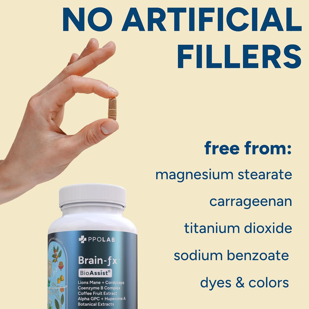 Brain-fx™ B Vitamins & Herbs for Memory and Focus, Nootropic Supplement, Methylated B Complex Choline Bacopa Lions Mane Cordyceps Mushroom Coffee Fruit Extract Alpha GPC L Theanine Huperzine A - 60ct