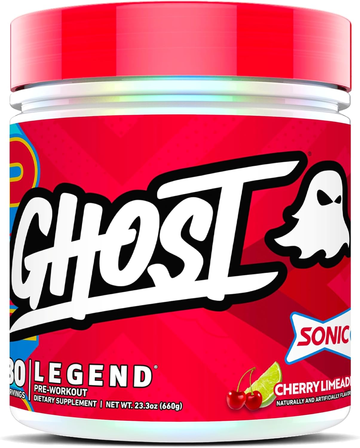GHOST Legend Pre-Workout Powder, Sonic Cherry Limeade - 30 Servings – Pre-Workout for Men & Women with Choline, L-Citrulline, & Beta Alanine for Energy & Focus