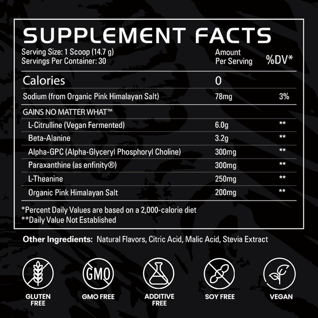 Gains in Bulk No Matter What Pre Workout Powder, with Paraxanthine, Amino Acids & L Theanine, Training Supplement for Athletes & Active Lifestyles, Energy & Focus Support, Rocket Pop, 30 Servings