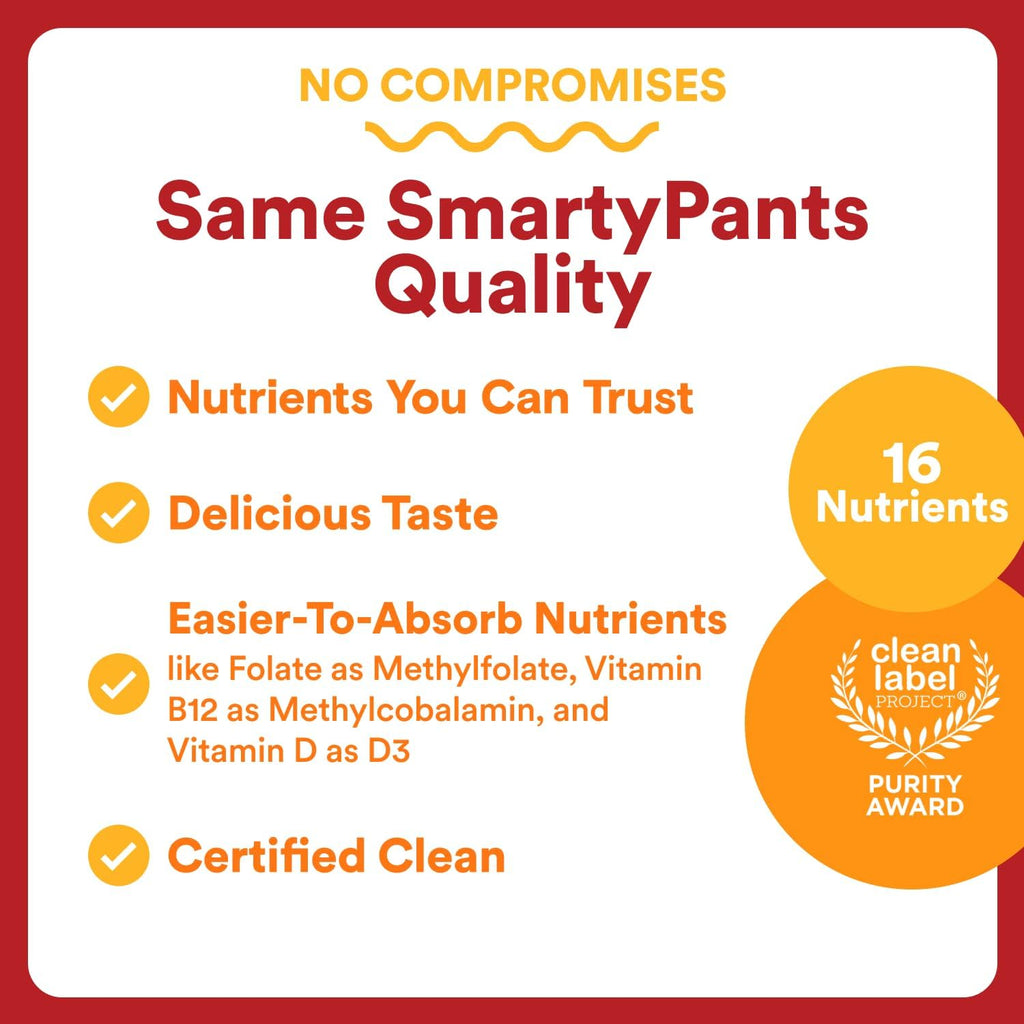 SmartyPants Multivitamin for Men & Women - Improved Formula: Multivitamin Gummies with Omega 3 (DHA/EPA), Vitamin D3, C, Vitamin B12, B6, A, K & Zinc, Biotin, Gluten Free, 90 Count (30 Day Supply)