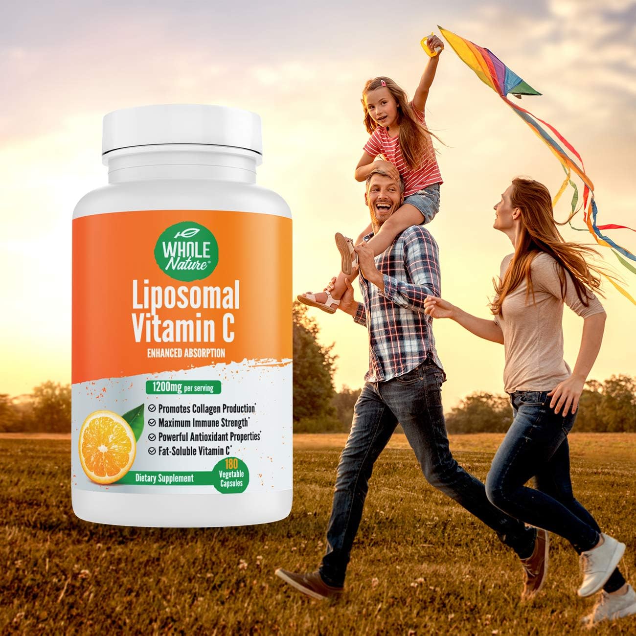Liposomal Vitamin C Supplement Pills 1200 mg - High Absorption 180 Vegan Capsules Fat Soluble VIT C, Maximum Strength Immune System and Collagen Booster, Sunflower Lecithin