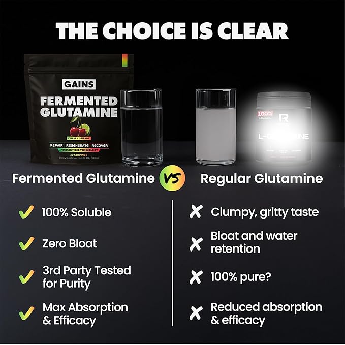 Gains in Bulk L-Glutamine, Gluten Free Glutamine Powder for Muscle Recovery and Growth, Post Workout Support, Amino Acid Supplement, Promotes Protein Synthesis, Non GMO, Cherry Limeade, 30 Servings
