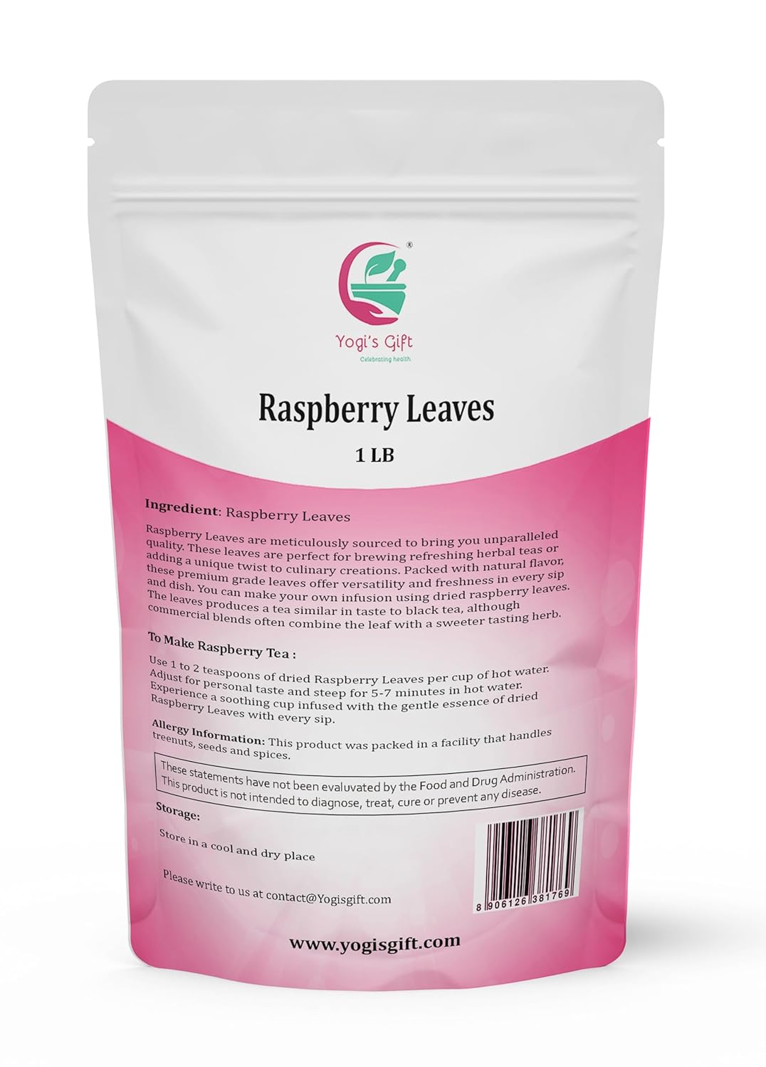 Raspberry Leaf tea 1 LB | Cut and Sifted | 100% Pure and Natural Herbal Tea | Non-GMO, Ethically Sourced | by Yogi's Gift®