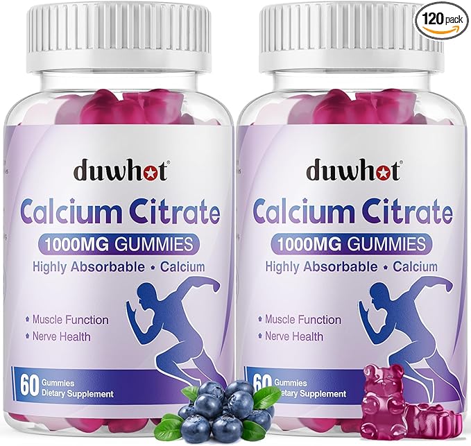 Calcium Citrate Gummies, Chewable Calcium Citrate 1000mg for Bone, Muscle & Immune Support, Ultimate Absorption Calcium Supplements for Women & Men, Blueberry, 120 Chews