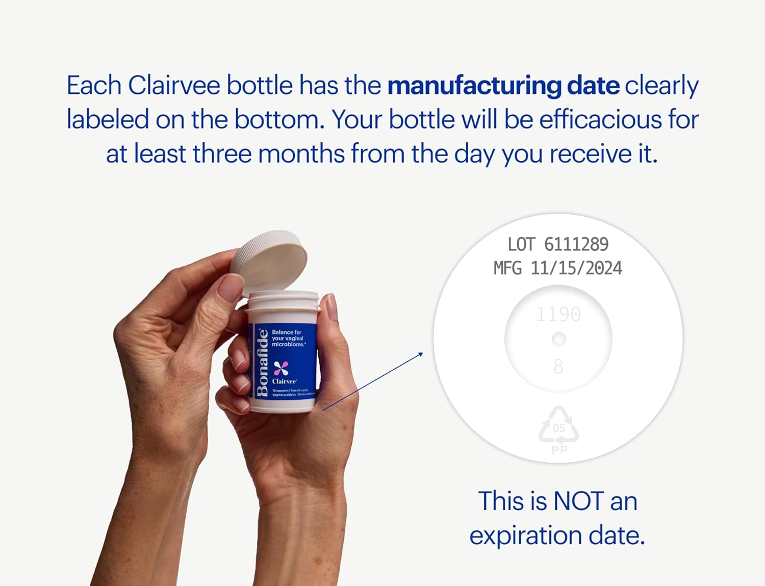 Clairvee by Bonafide. Vaginal Probiotic for Relief from Odor, Itching, & Discharge. — 2-Month Supply (30 Capsules)