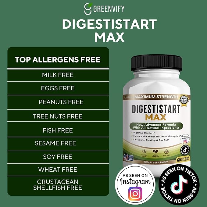Digestive Start Max Supplement, 60 Veggie Capsules, Natural Enzyme Blend with Probiotics, 30 Day Supply (3)