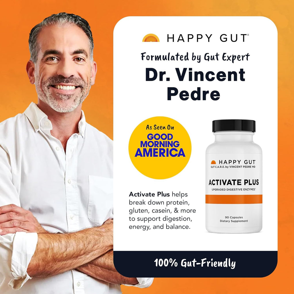 HAPPY GUT Activate Plus – Doctor-Formulated Digestive Enzymes for Women & Men - Supports Digestion, Gut Balance and Energy – 90 Capsules