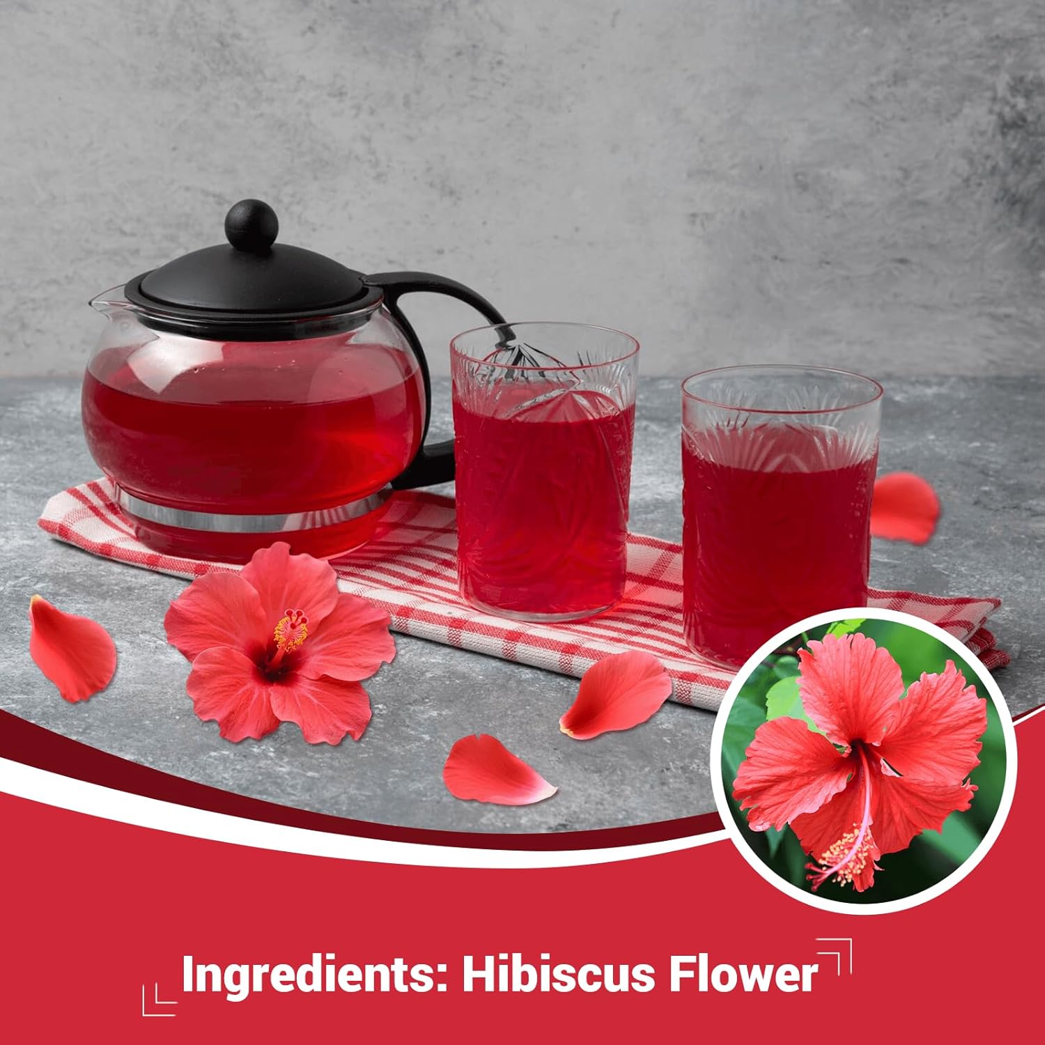 Hibiscus Tea Bags, Hibiscus Flower Herbal Tea - Rich in Vitamin C, Caffeine Free,Sugar Free, 60 Teabags
