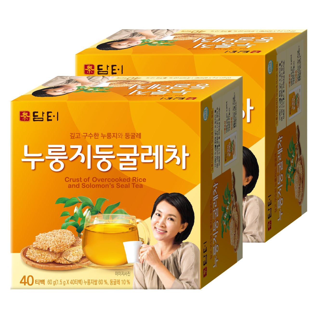 Damtuh Korean Roasted Rice & Solomon’s Seal Tea – Traditional Herbal Tea - Caffeine-Free, Sugar-Free, Non-Caloric, 40 Tea Bags (1.5g each, Pack of 2)