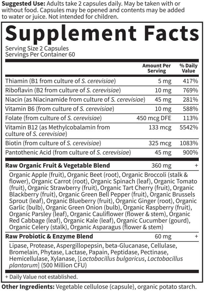Garden of Life Vitamin B Complex, 120 Vegan Capsules, High Potency Vitamins for Energy & Metabolism with B6, Folate & B12 as Methylcobalamin Plus Probiotics