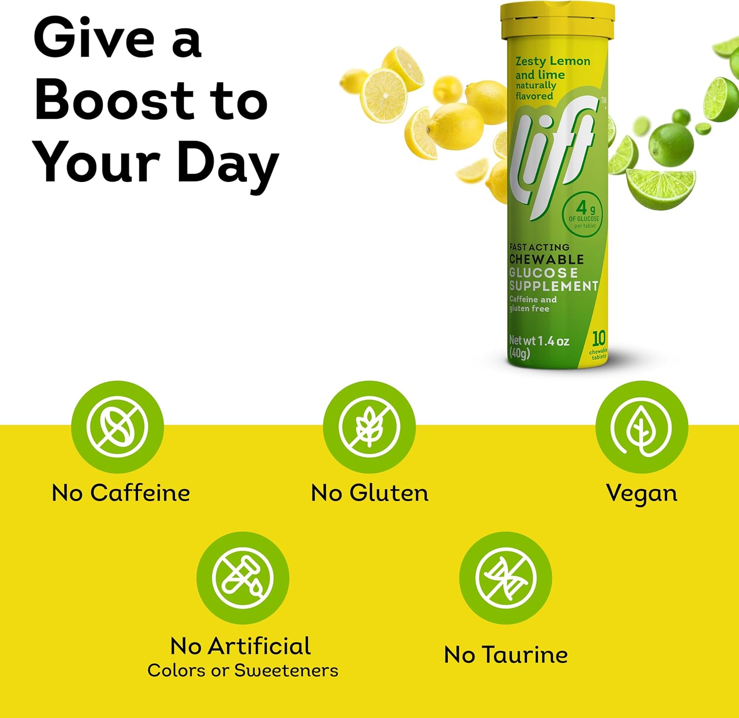 Lift Glucose Fast-Acting Glucose Chewable Energy Tablets, Lemon & Lime, 10 ct Tube (Pack of 12)