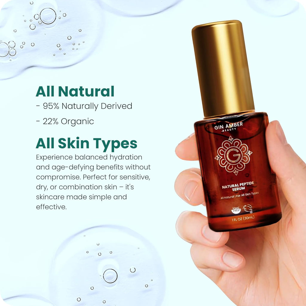 Gin Amber Beauty - Peptide Facial Serum – Firming & Tightening Skin Serum with Vitamin E for a Radiant Look (1 fl oz - 30 ml)