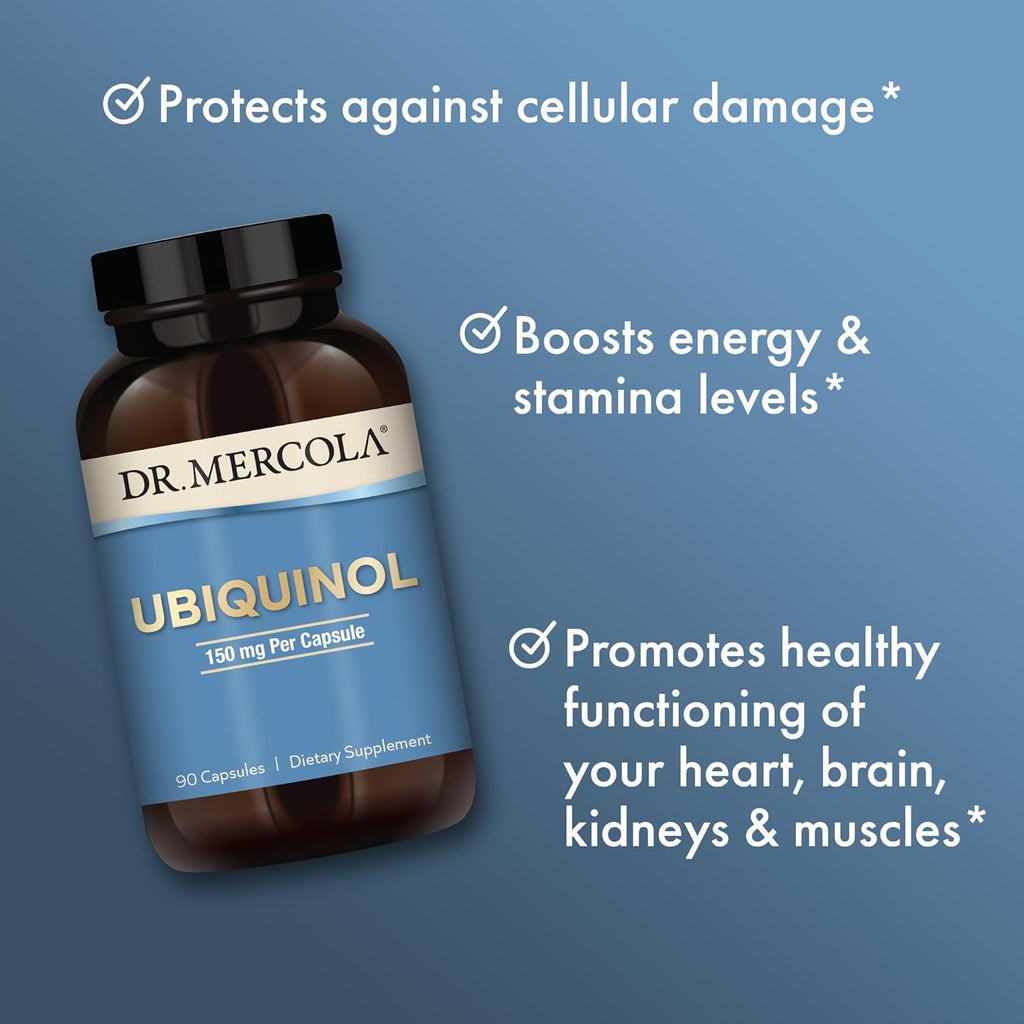 Dr. Mercola Ubiquinol - 150 mg Ubiquinol - Supports Energy Production - Antioxidant Supplement - Non-GMO, Gluten-Free & Soy-Free - 90 Capsules (90 Servings)