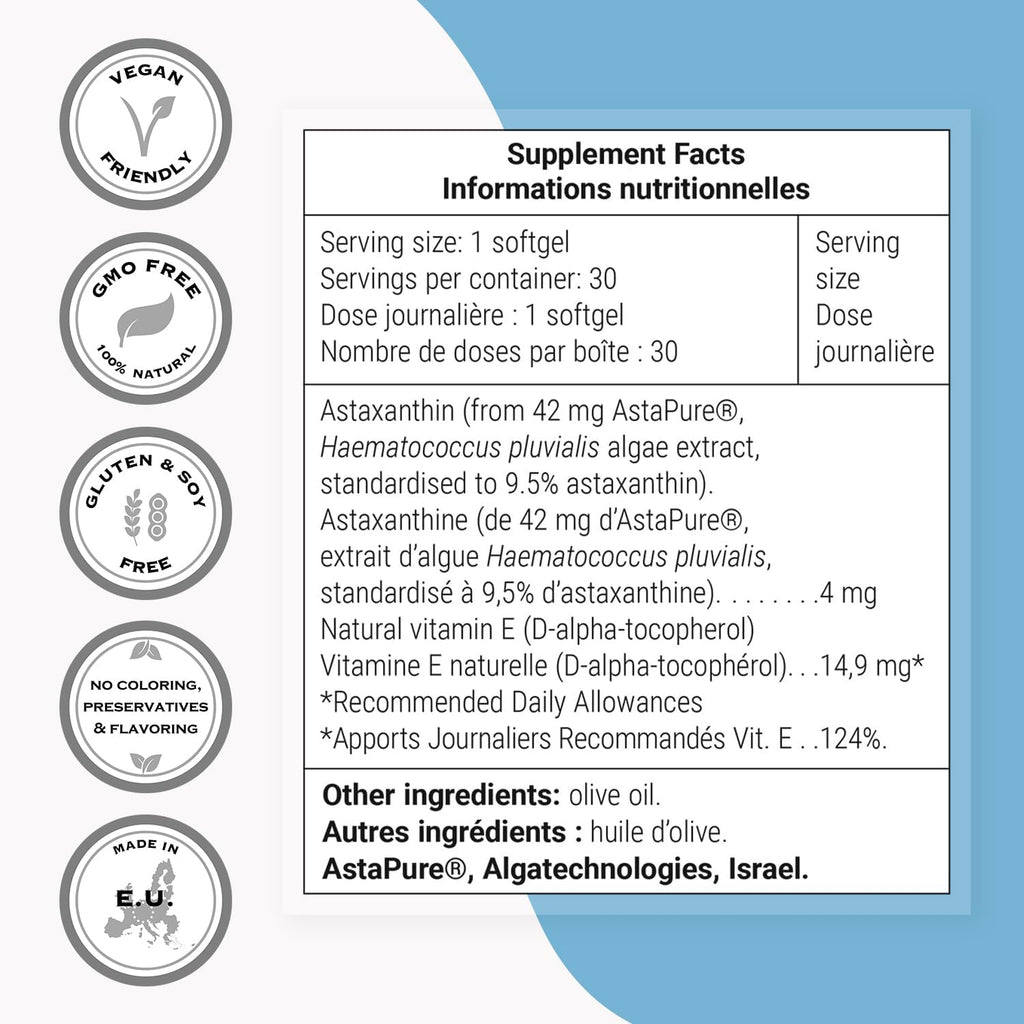 Supersmart - Astaxanthin 4 mg Per Day - Powerful Antioxidant Carotenoid | Non-GMO & Gluten Free - 30 softgels
