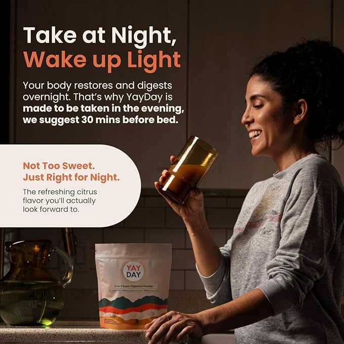 Nighttime Prebiotic Fiber Powder with Digestive Enzymes & Magnesium Glycinate for Sleep, On-The-Go Travel 7 Pack | Gut Health Supplement for Women & Men - Bloating Relief Soluble and Insoluble Fiber