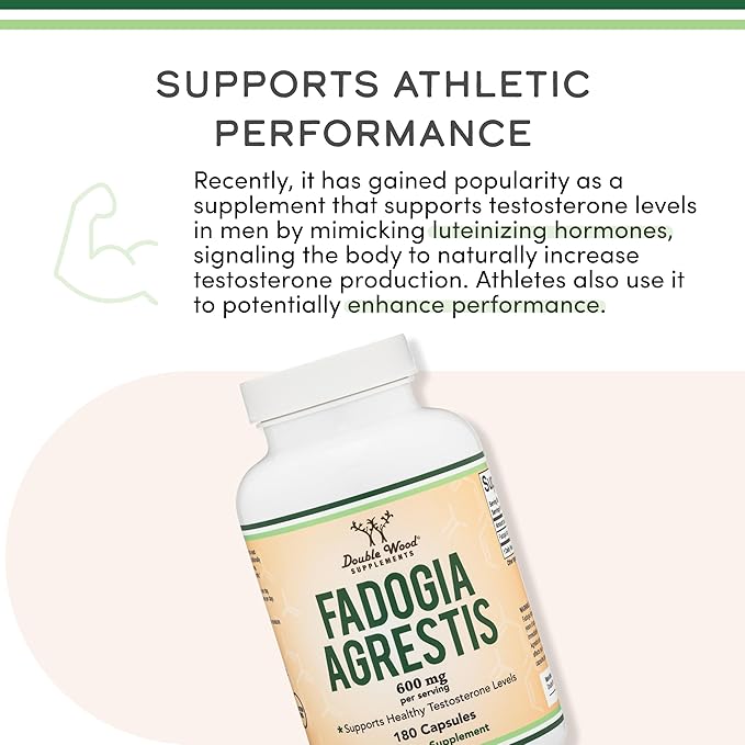 Fadogia Agrestis 600mg Per Serving (180 Capsules) Powerful Extract to Support Athletic Performance (Third Party Tested, Non-GMO, Vegan, Gluten Free) by Double Wood