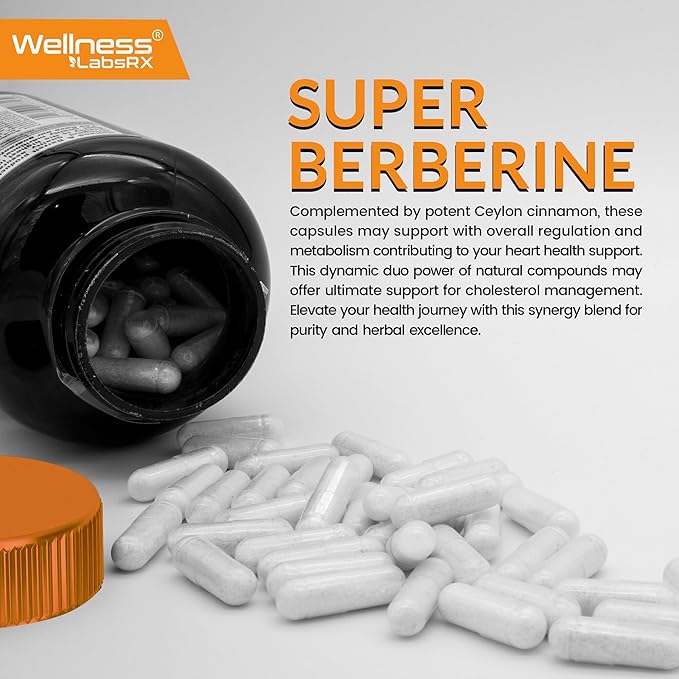 WELLNESS LABSRX Berberine 15,000mg - Third-Party Tested Berberine Supplement HCL with Ceylon Cinnamon, Black Pepper Extract and Apple Cider Vinegar, Heart Support Capsules - 240 Capsules - Pack of 2