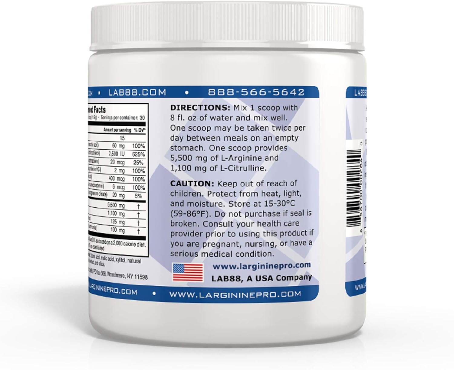 L-ARGININE PRO | 5,500mg L-Arginine Plus L-Citrulline 1,100mg Raspberry & Grape Powder Drink Mix Supplement for Increased Nitric Oxide Production