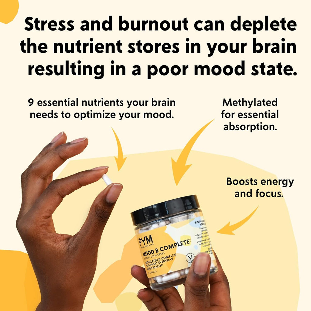 Vitamin B Complex Mood Support Supplement by PYM (30 Count) | Methylated B Complex for Everyday Mood & Energy Support | Non-GMO, Vegan, Gluten-Free