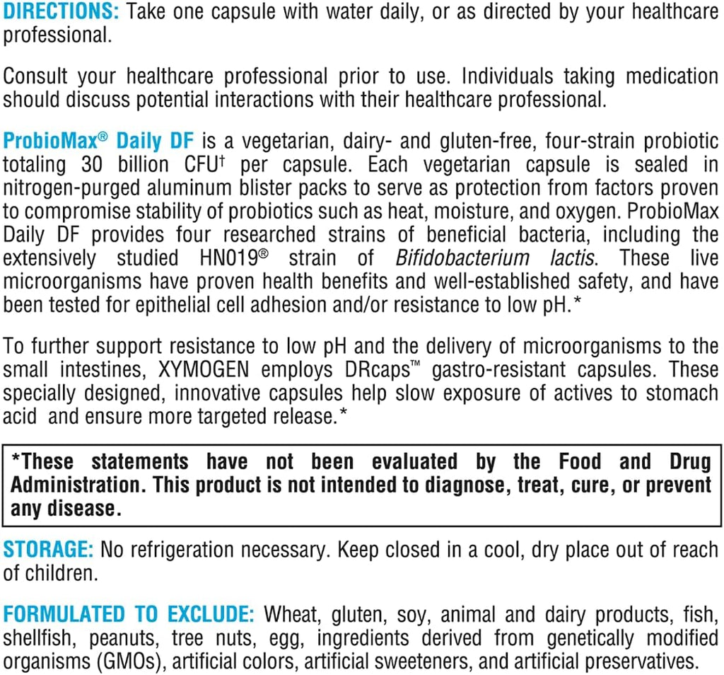 XYMOGEN ProbioMax Daily 30B - Vegetarian, Dairy & Gluten Free Probiotics for Digestive Health - Women's & Men's Probiotic Nutritional Supplements - Formerly ProbioMax Daily DF (30 Capsules)