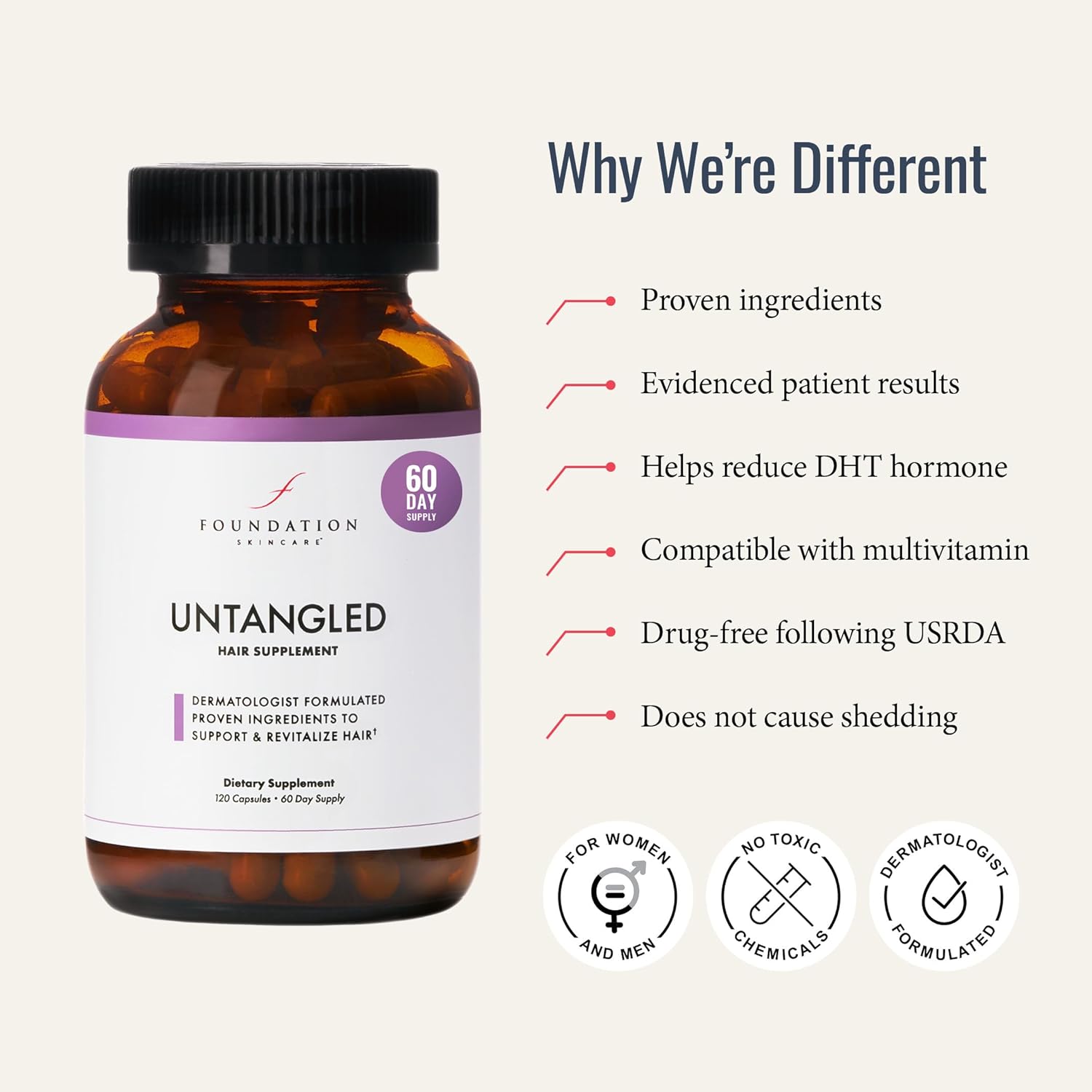 UnTangled Hair Vitamins (60-day supply) - Collagen & Biotin Supplement for Women & Men, Visibly Thicker, Faster Hair Growth