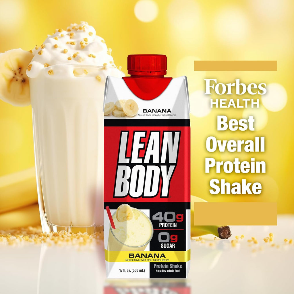 Lean Body Ready-to-Drink Banana Protein Shake, 40g Protein, Whey Blend, 0 Sugar, Gluten Free, 22 Vitamins & Minerals, 17 Ounce (Recyclable Carton & Lid - Pack of 12) LABRADA