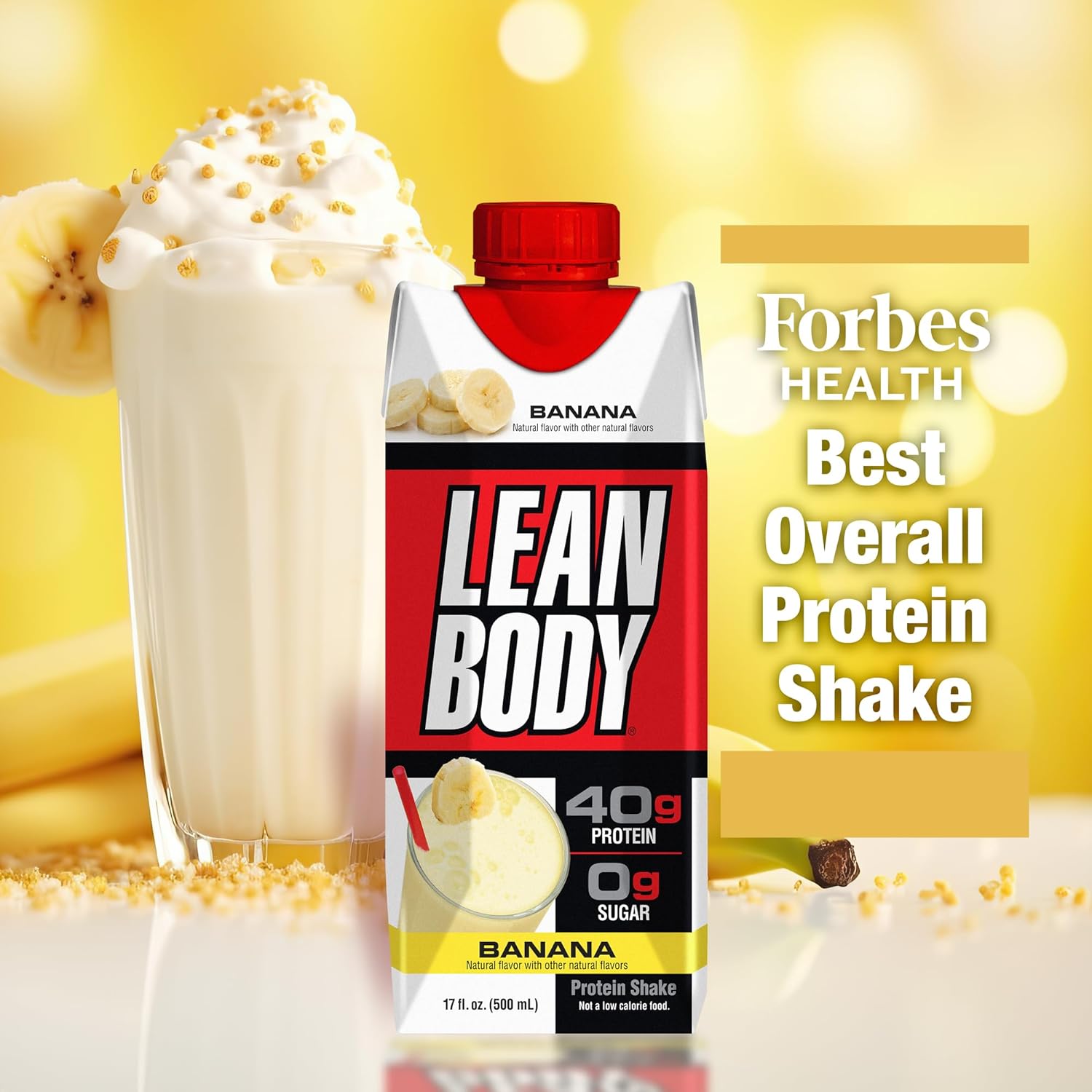Lean Body Ready-to-Drink Banana Protein Shake, 40g Protein, Whey Blend, 0 Sugar, Gluten Free, 22 Vitamins & Minerals, 17 Ounce (Recyclable Carton & Lid - Pack of 12) LABRADA