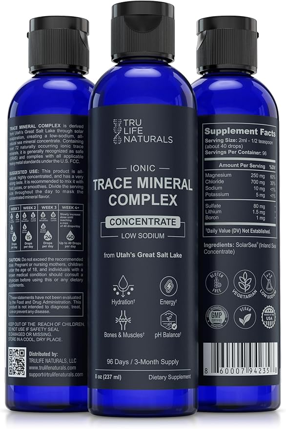 Trace Mineral Complex – 8 oz (96 Servings) – 72+ Ionic Minerals Concentrate/Magnesium, Chloride, Boron, Potassium/Supports Hydration & Electrolyte Balance
