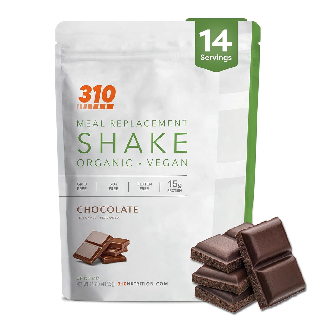 310 Nutrition Organic All-In-One Meal Replacement Shake Powder - Plant-Based Protein Smoothie Blend w/Fiber, Probiotics & Adaptogens - Low Carb, Vegan, Keto & Paleo - Chocolate - 14 Servings