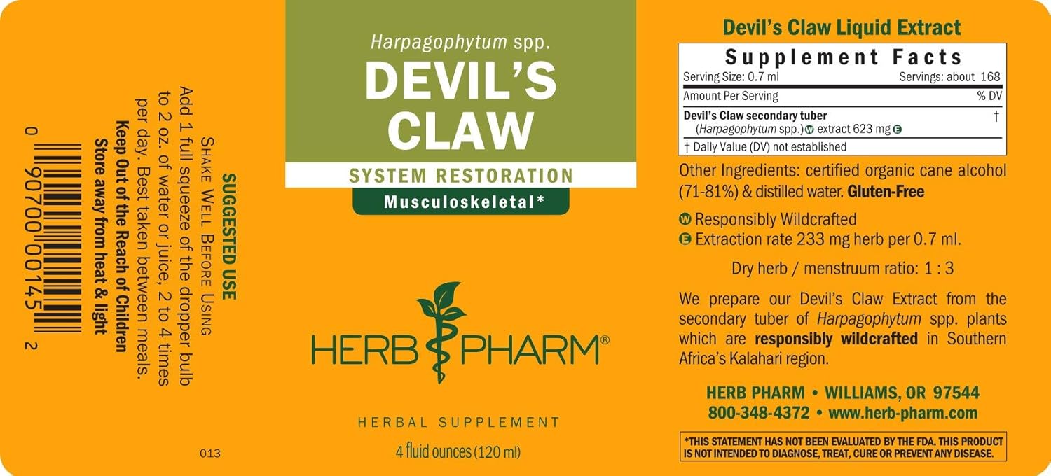 Herb Pharm Devil's Claw Liquid Extract for Musculoskeletal System Support - 4 Ounce