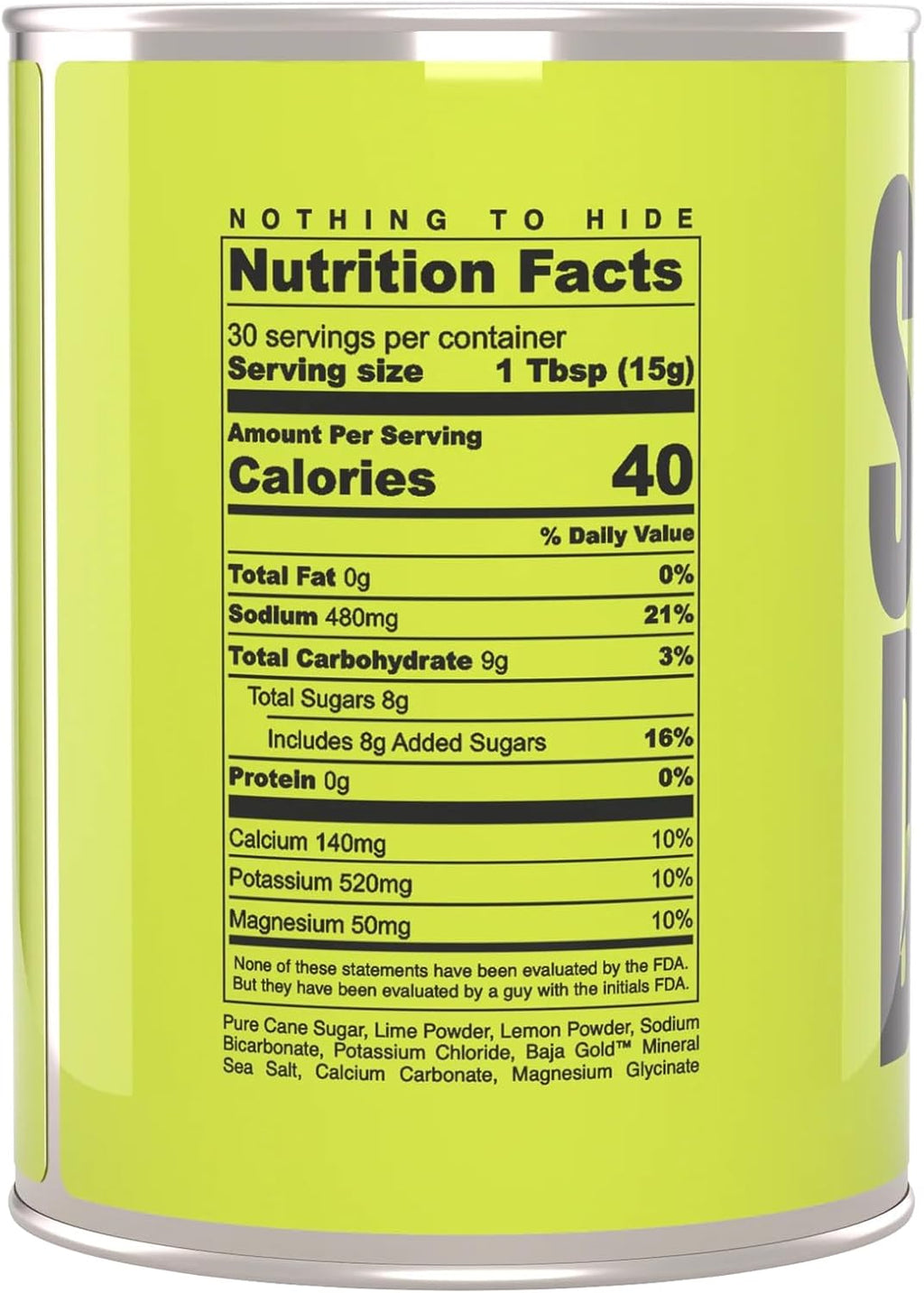 SPORT DRINK Electrolyte Powder, No Yellow 5 Lemon Lime, 30 Servings, Baja Gold™ Mineral Sea Salt, Magnesium Glycinate, No Fake Sugar, No Maltodextrin, No Artificial Dyes, Real Fruit Hydration Supplement (16oz/450g)
