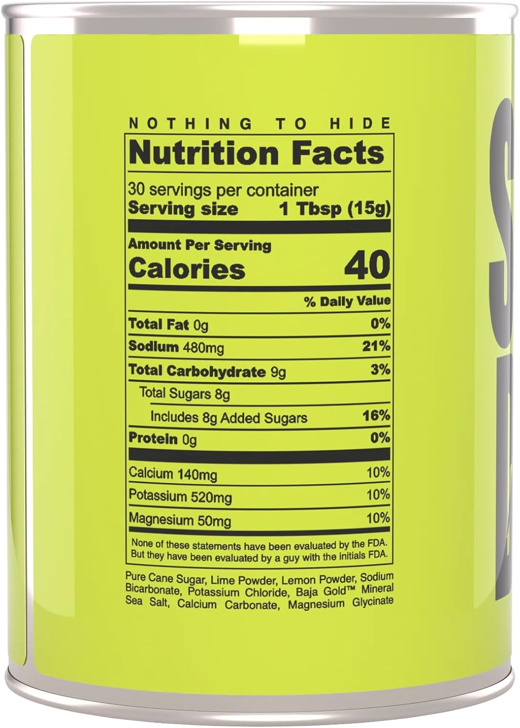 SPORT DRINK Electrolyte Powder, No Yellow 5 Lemon Lime, 30 Servings, Baja Gold™ Mineral Sea Salt, Magnesium Glycinate, No Fake Sugar, No Maltodextrin, No Artificial Dyes, Real Fruit Hydration Supplement (16oz/450g)