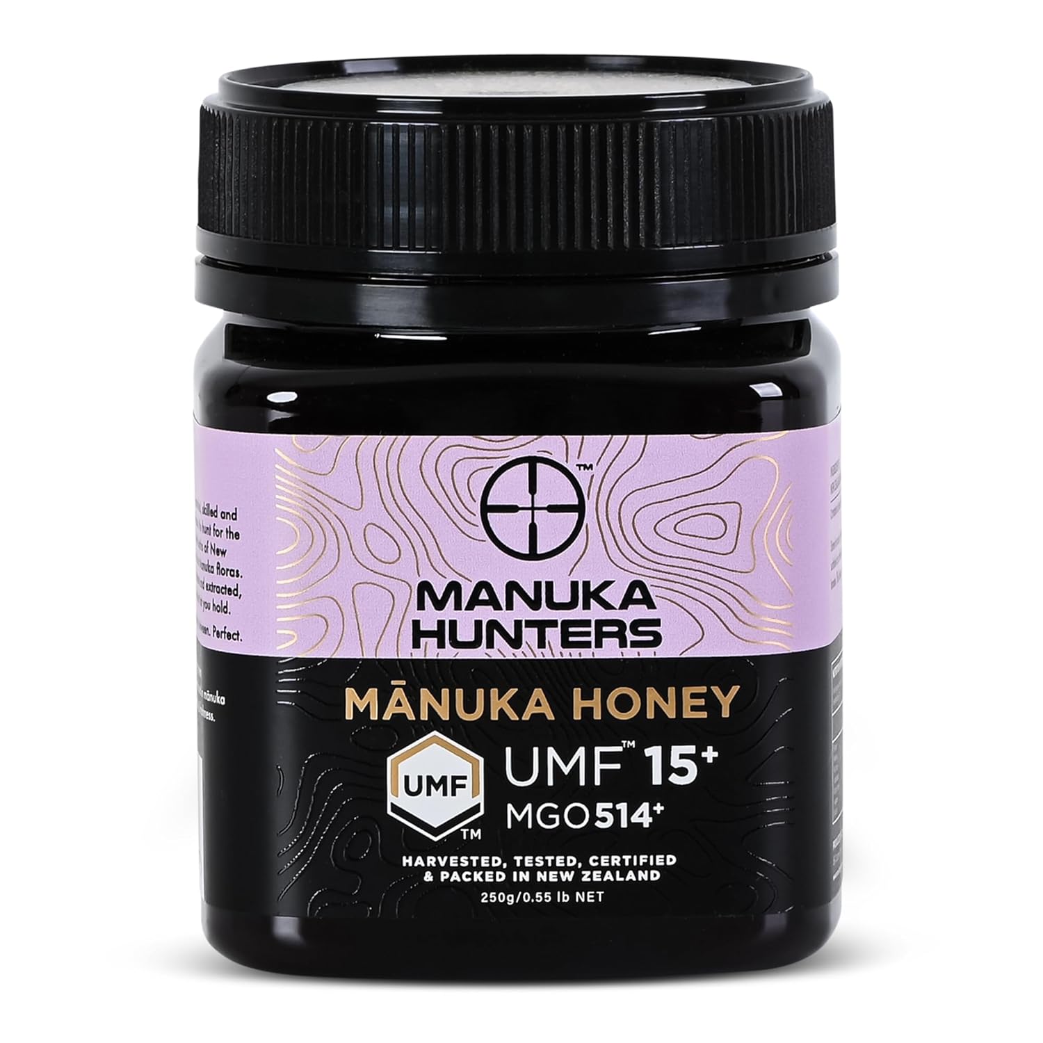 Manuka Hunters UMF 15+/MGO 514+ Certified New Zealand Manuka Honey - 100% Pure Natural Sweetener - Gluten, Dairy Free - Ideal for Tea, Coffee, Smoothies, and Baking - Sustainable - 8.8oz/250g Jar