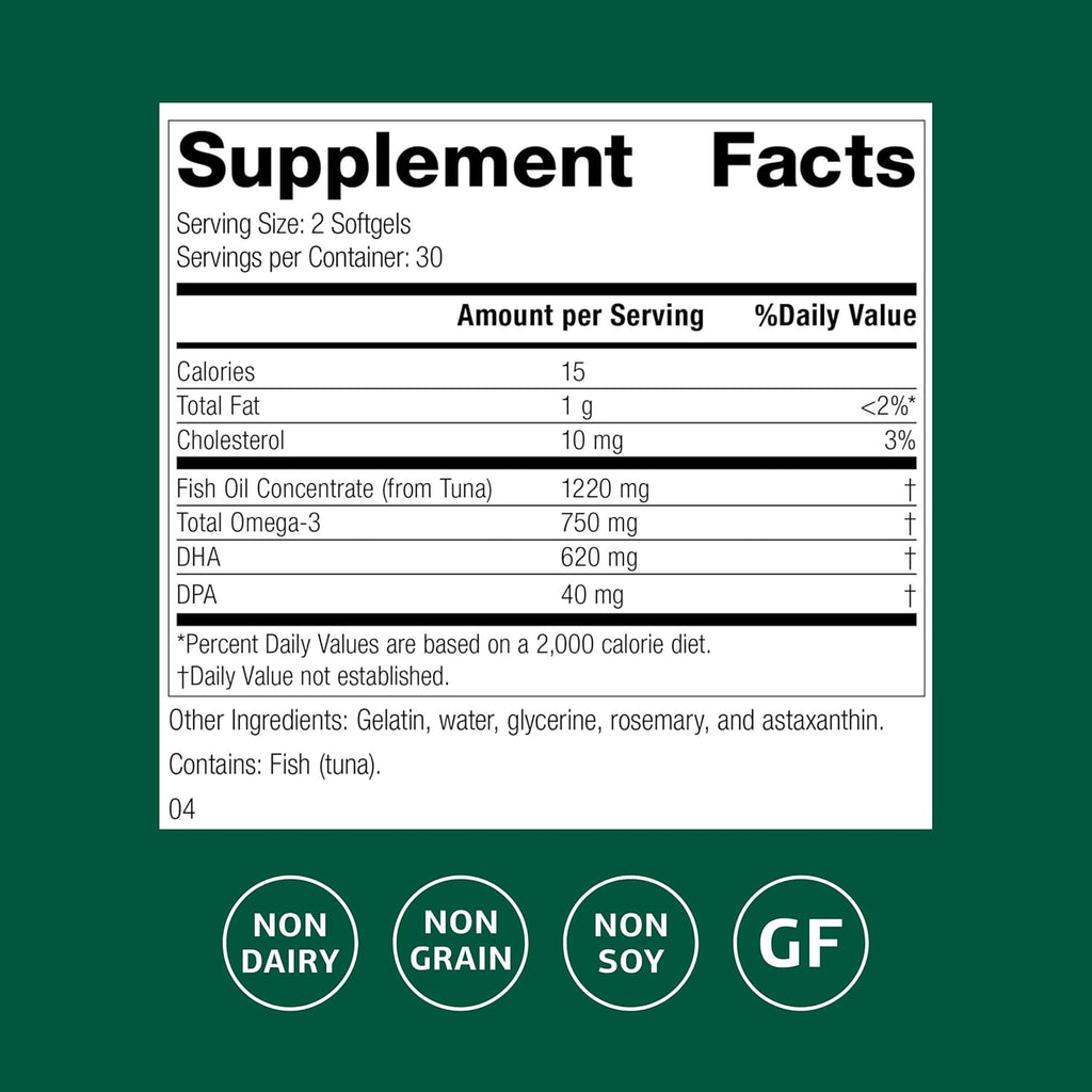 Standard Process Olprima DHA - Omega-3 Supplement for Heart & Brain Health - Gluten-Free, Non-Dairy & Non-Soy - 60 Softgels (30 Servings)