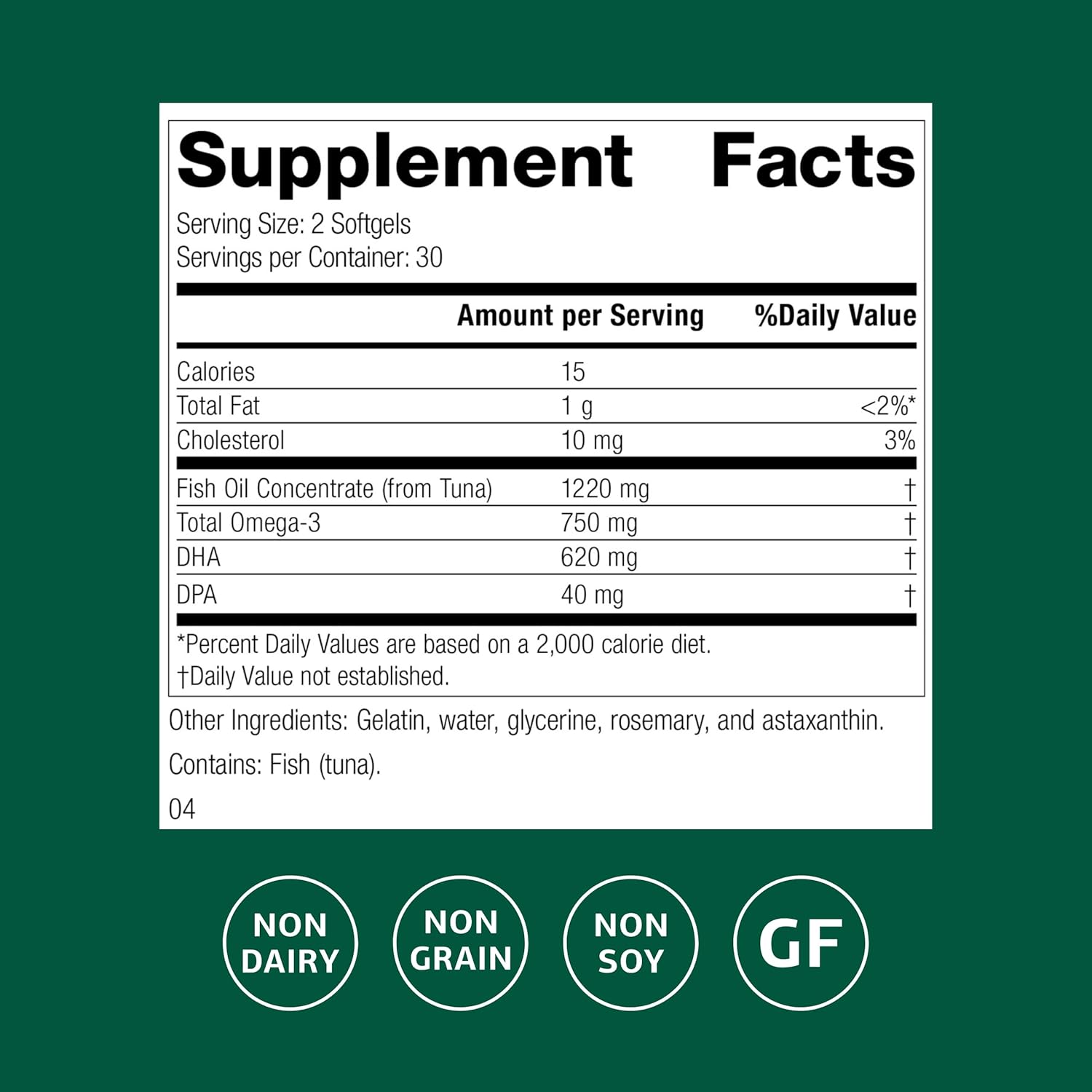 Standard Process Olprima DHA - Omega-3 Supplement for Heart & Brain Health - Gluten-Free, Non-Dairy & Non-Soy - 60 Softgels (30 Servings)