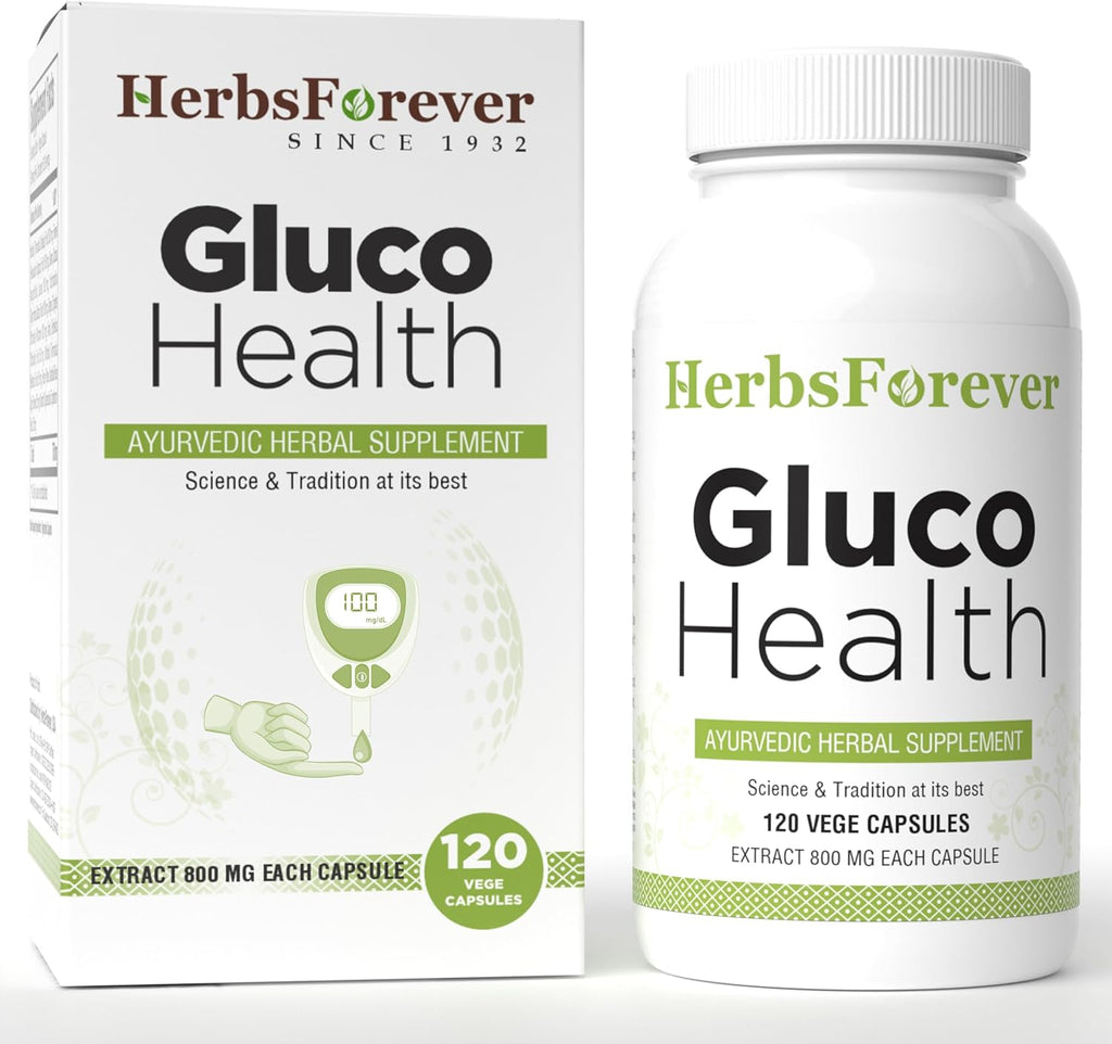 HerbsForever Gluco Health-Supports Blood Sugar-Glucose-Carb Control&Cravings with Gymnema Sylvestre75%,Shilajit,Turmeric,Amla,Cinnamomum+Total Count Herbs17Ayurvedic Herb Extracts|120VegCapsule|800mg