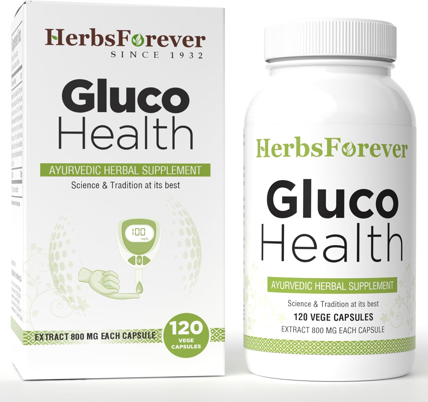 HerbsForever Gluco Health-Supports Blood Sugar-Glucose-Carb Control&Cravings with Gymnema Sylvestre75%,Shilajit,Turmeric,Amla,Cinnamomum+Total Count Herbs17Ayurvedic Herb Extracts|120VegCapsule|800mg