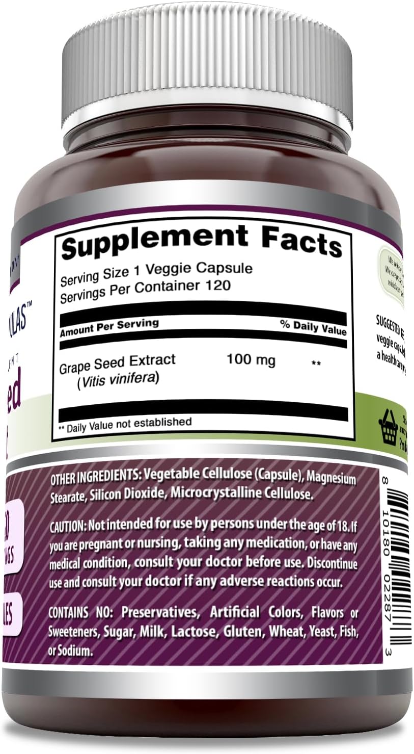 Amazing Formulas Grapeseed Extract Supplement | 100 Mg Per Serving | 120 Veggie Capsules | Non-GMO | Gluten-Free | Made in USA