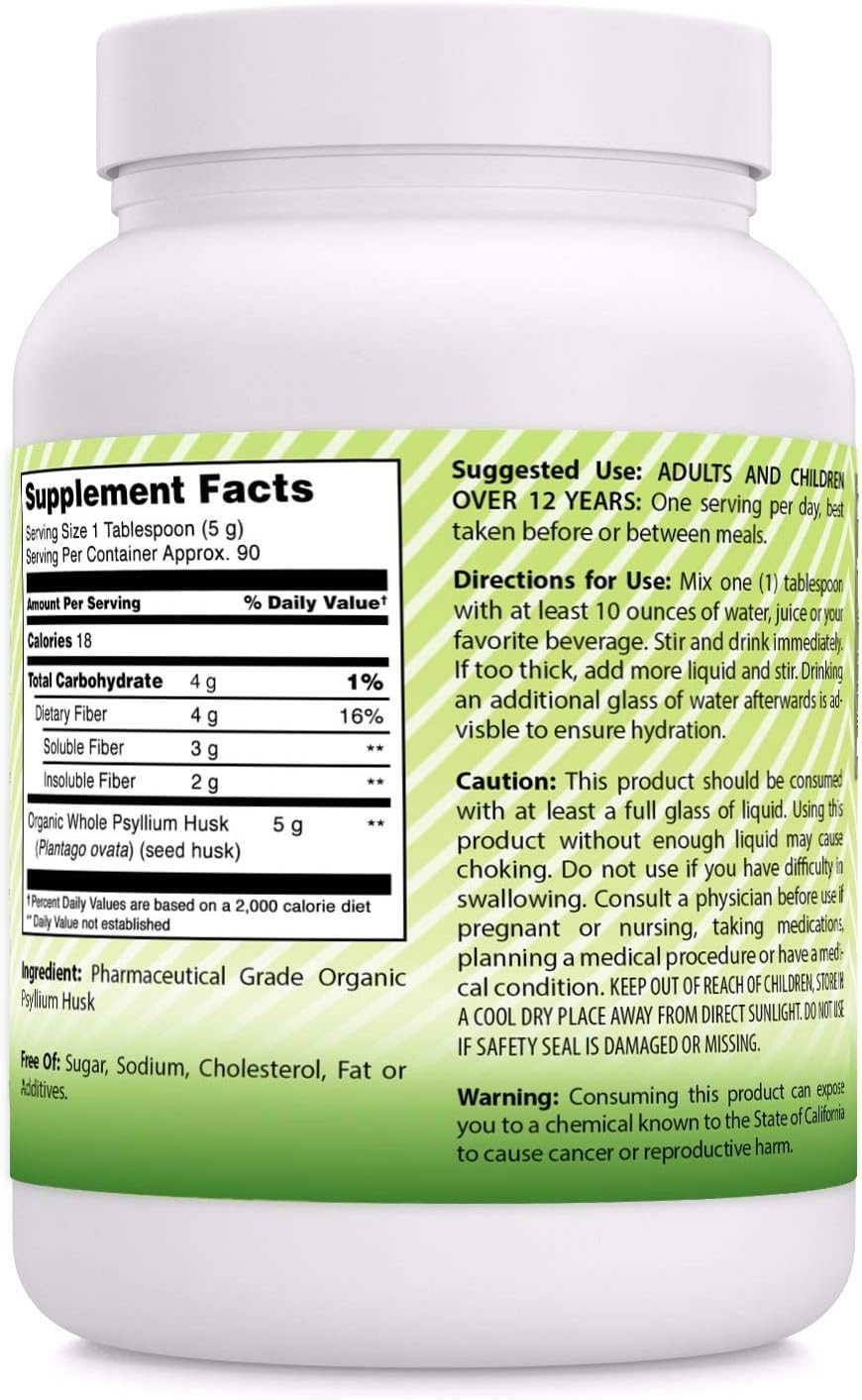 Amazing India USDA Certified Organic Whole Psyllium Husk Powder (Non-GMO) - Excellent Source of Soluble Fiber - Helps Promote Regularity - Promotes Intestinal Health (1 Lb)