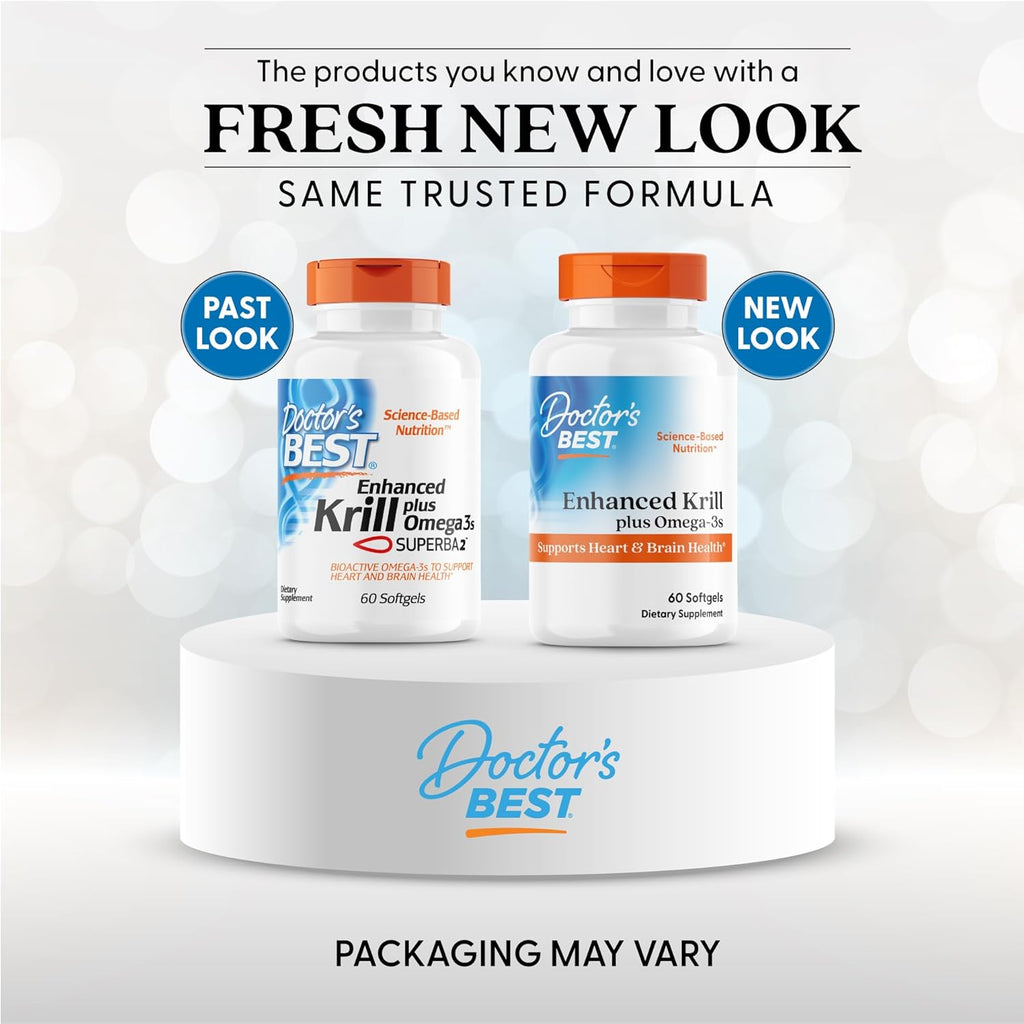 Doctors Best Enhanced Wild Caught Antarctic Krill (Superba2) Plus Omega-3s, Supports Heart & Brain Health, Non-GMO, Gluten Free 60 Softgels