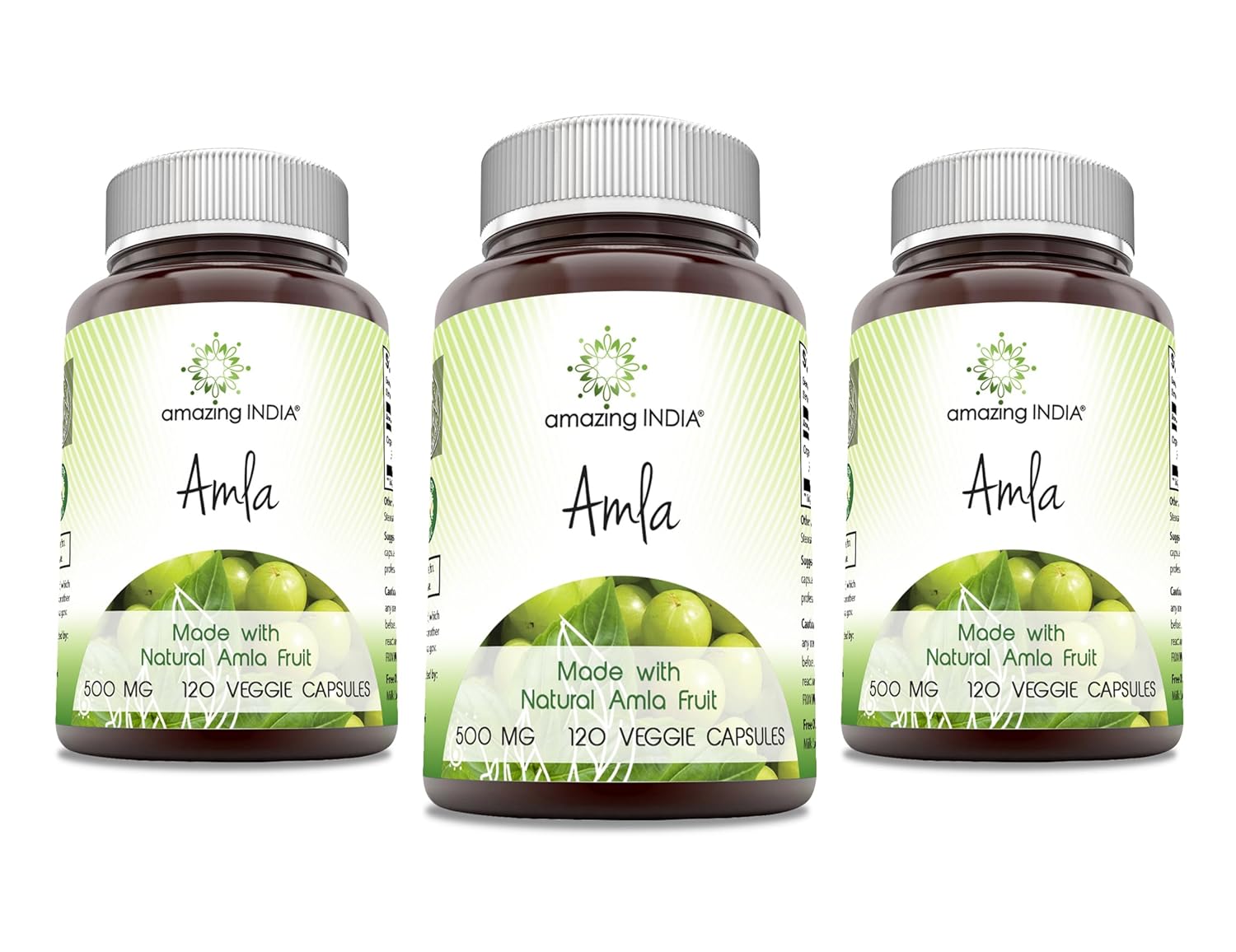 Amazing India Natural Amla 500 mg Per Serving Veggie Capsules Supplement | Non-GMO | Gluten Free | Ideal for Vegetarians | 120 Count | 3 Pack