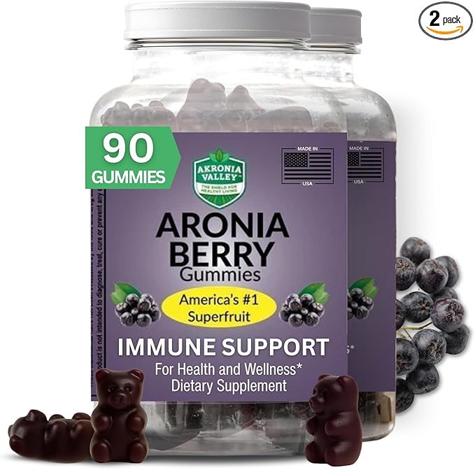Aronia Berry Gummies | 45 Vegetarian Gummies | Pack of 2 | Immune Support, for Health and Wellness, Delicious Aronia Flavor