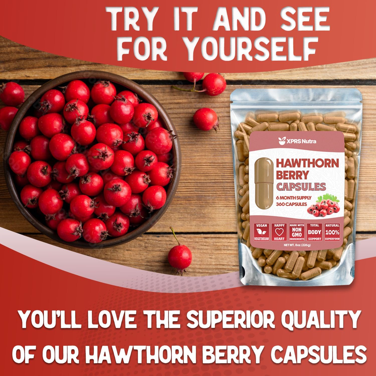 Hawthorn Berry Powder Capsules - 360 Count (6 Month Supply) - Premium Hawthorn Berry Capsules for Cardiovascular Support - Hawthorne Berry Powder - An Ideal Hawthorne Supplement for Men and Women