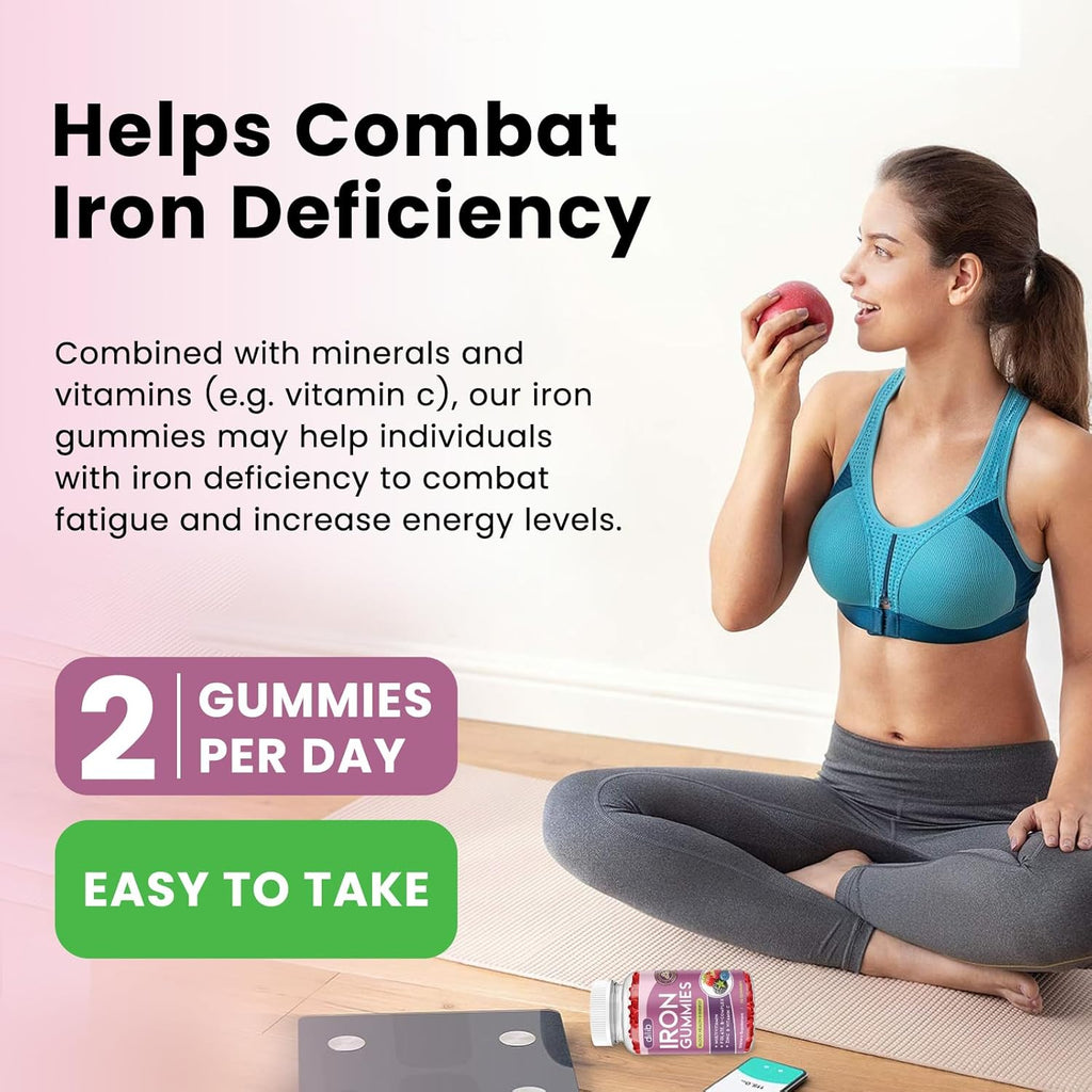 Iron Gummies with Multivitamin, Iron Supplement for Women & Men with Zinc, Vitamin B Complex & C, B12, Folate - Blood Builder & Energy Support for Adults & Kids - Mixed Berry Flavor, Vegan 60 Gummies
