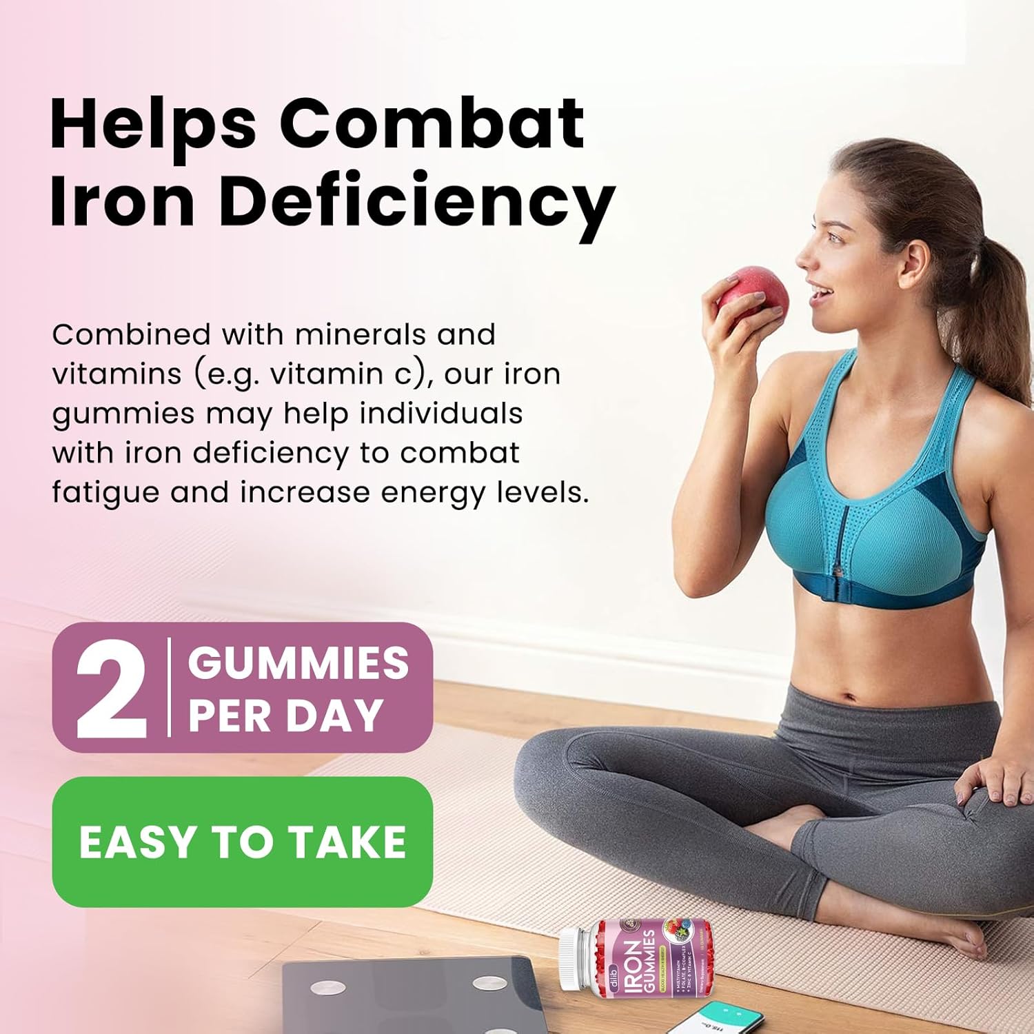 Iron Gummies with Multivitamin, Iron Supplement for Women & Men with Zinc, Vitamin B Complex & C, B12, Folate - Blood Builder & Energy Support for Adults & Kids - Mixed Berry Flavor, Vegan 60 Gummies